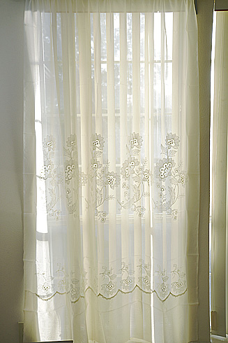 Sheer Embroidered Windows Curtains 60"x84" #094. Pearled Ivory